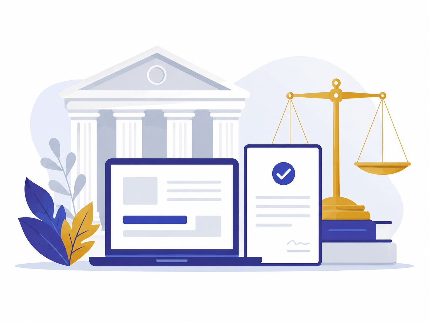 Courthouse and access to justice illustration